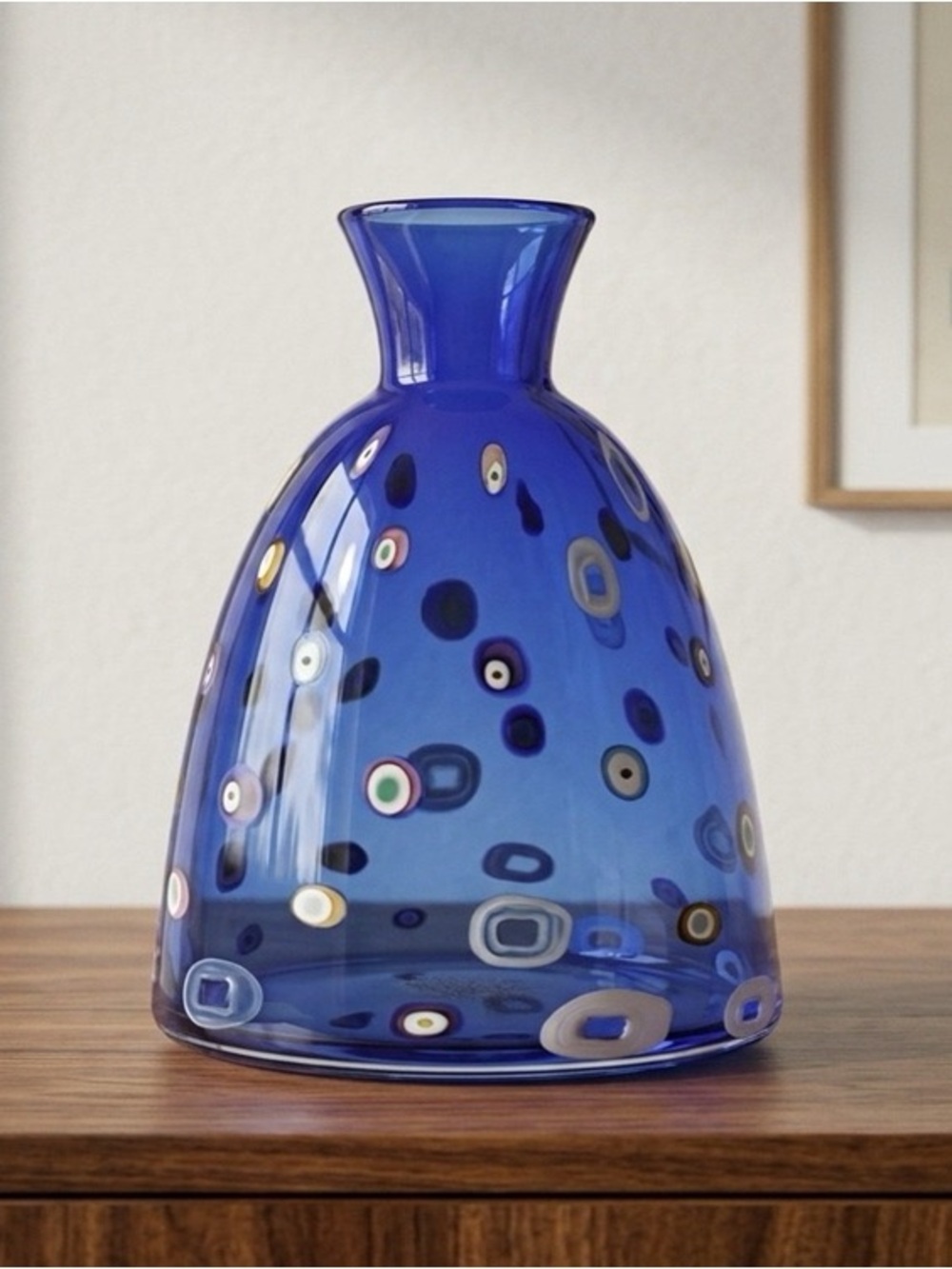 Cobalt Blue Art Glass Vase with Multicolor Dots — Designer Home Accent